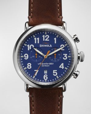 47mm Runwell Chronograph Watch, Blue/Cognac