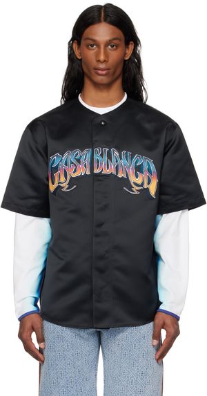Casablanca Black Gothic Short Sleeve Baseball Shirt