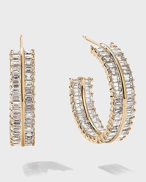 Double Diamond Gold Divider Hoop Earrings