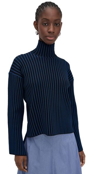 Proenza Schouler White Label Elysia Sweater In Ladder Stripe Knit Blue/Black S