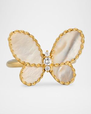 18K Yellow Gold Jasmine Diamond and MOP Butterfly Ring