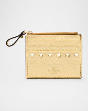 Rockstud Metallic Leather Card Case