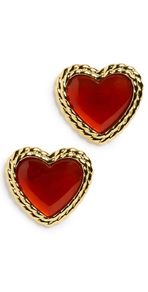 Argento Vivo Carnelian Heart Stone Studs Gold One Size