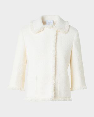 Bracelet-Sleeve Fringed Boucle Tweed Jacket
