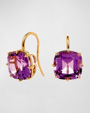 18K Gold Cushion Drop Earrings