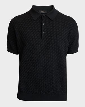 Men's Basketweave Stitch Polo Sweater