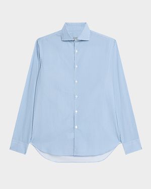 Men's Cotton and Lyocell Micro-Geometric Sport Shirt