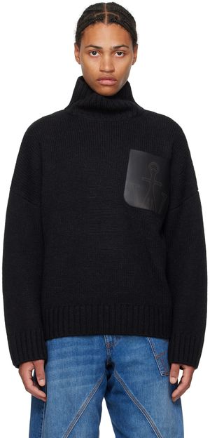 JW Anderson Black Leather Patch Pocket Turtleneck