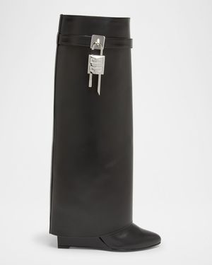 Shark Lock Wide Leather Boots
