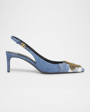 Cross Denim Slingback Pumps