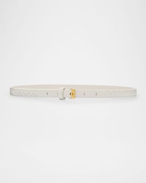 Watch-Buckle Intrecciato Skinny Leather Belt