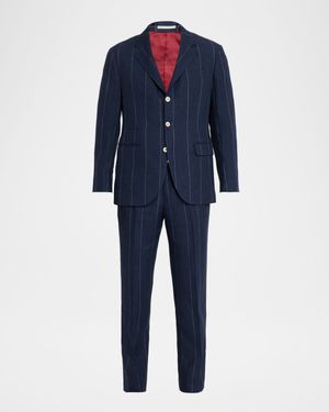 Men's Wide-Stripe Linen Two-Piece Suit