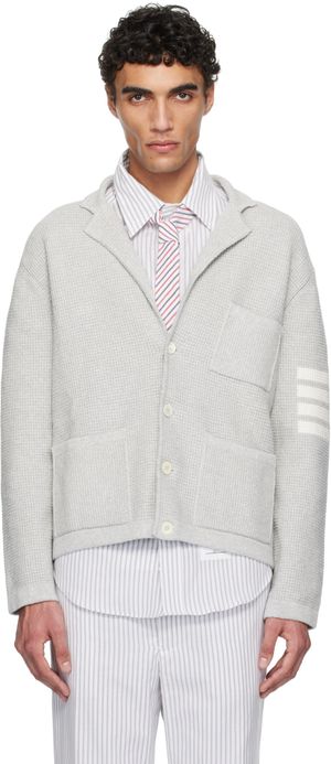 Thom Browne Gray Linen Cotton 4-Bar Cardigan