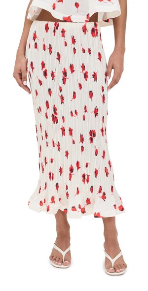 Self Portrait White Floral Plisse Midi Skirt White 8