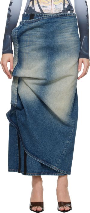 Y/Project Blue Velcro Denim Midi Skirt