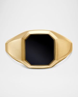 Men's Streamline Signet Ring in 18K Gold with Gemstone, 14mm