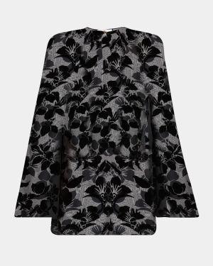 Floral Dévoré Velvet Puff-Sleeve Mini Dress