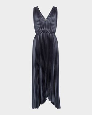 Pleated Hand-Smocked Midi Dress