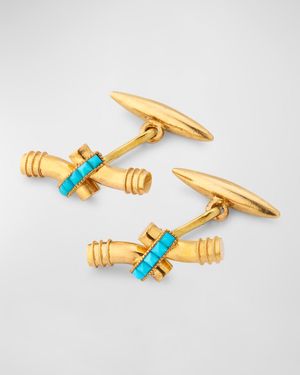 Estate 14K Yellow Gold Turquoise Cufflinks