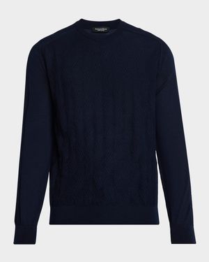 Men's Cashmere and Silk Diamond Jacquard Crewneck Sweater