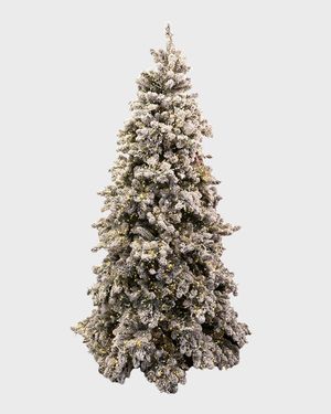 Snowy Royal Majestic Pine Pre-Lit Christmas Tree w/ Cluster Warm White LED Lights, 9'
