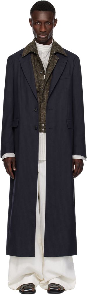 Dries Van Noten Navy Wool Coat