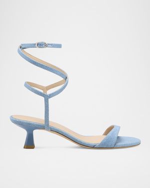 Nudist Denim Ankle-Strap Kitten Sandals