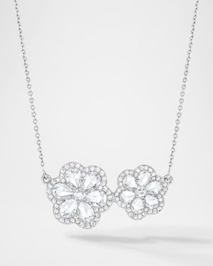 18K White Gold Floral Diamond Charm Necklace