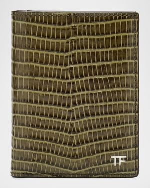 Men's T Line Printed Leather Bifold Card Holder