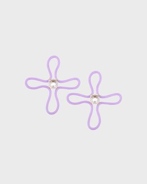 Lucky Flower Earrings with Lavender Enamel and Rock Crystals