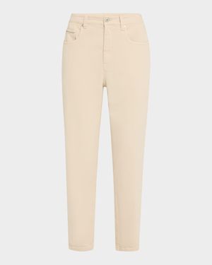 Garment Dyed Twill Tapered-Leg Jeans With Monili Trim