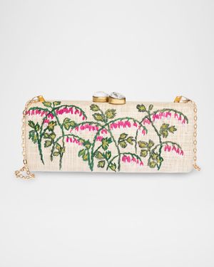 Alessandra Flower-Embroidered Long Clutch Bag