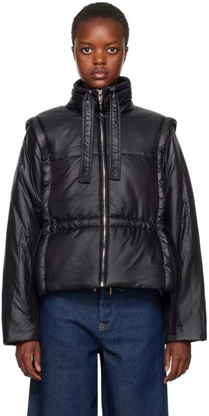 GANNI Black Embroidered Puffer Jacket