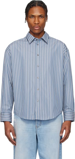 AMI Paris Blue Cotton Boxy Fit Shirt