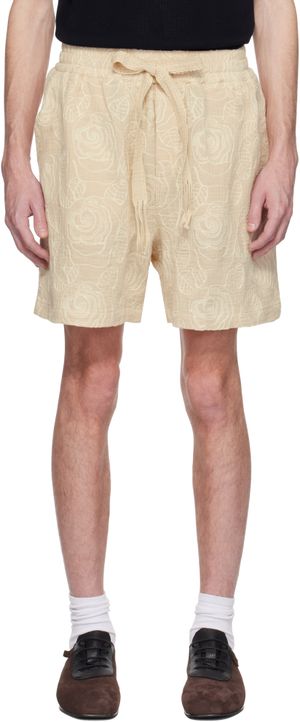 CMMN SWDN Beige Enzo Embroidered Shorts
