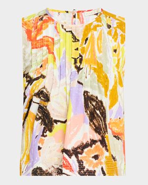 Letta Abstract-Print Pintuck Top