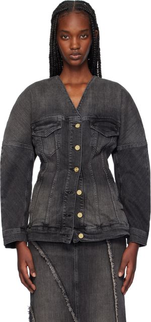 GANNI Blouson sans col noir en denim