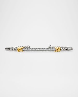 Petite Helena Cable Station Bracelet with Diamonds in Silver and 18K Gold, 3mm
