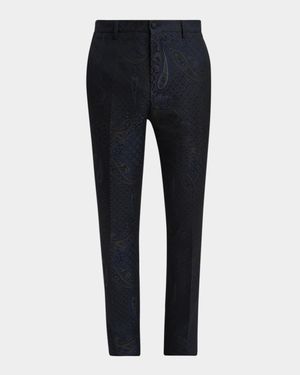 Men's Paisley Jacquard Flat-Front Trousers
