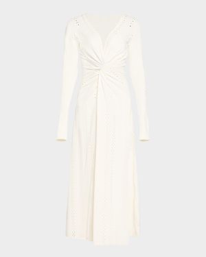 Twisted Long-Sleeve Midi Dress