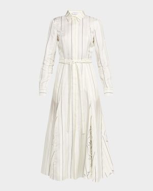 Galway Striped Silk Belted Midi Shirtdress