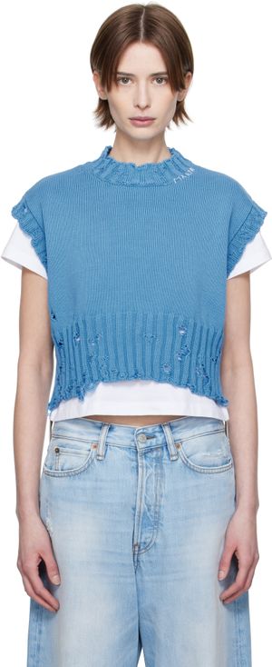 Marni Blue Cotton Sleeveless Crewneck Sweater