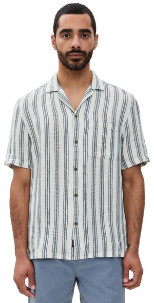 Faherty Palma Linen Camp Shirt Ryecroft Valley Stripe L