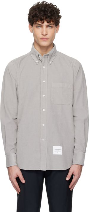 Thom Browne Chemise droite grise en velours côtelé