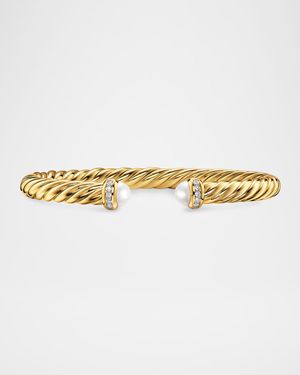 Cablespira Flex Bracelet with Pearl and Diamonds in 18K Gold, 6mm