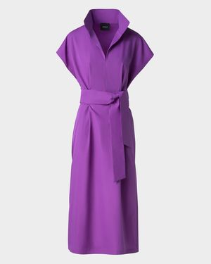 Short-Sleeve Belted Midi Shirtdress