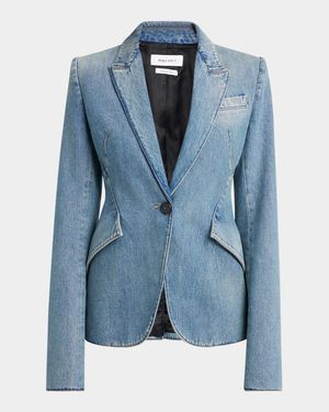 Light-Wash Denim Single-Breasted Blazer