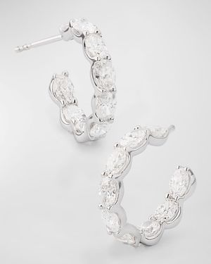 18K White Gold Inside Out Oval Diamond Hoop Earrings, 3.06tcw, 0.5"L