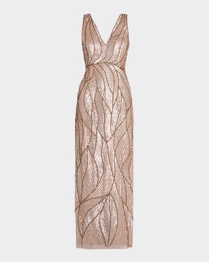 Sleeveless Bead & Sequin Column Gown