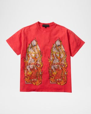 Men's Rhinestone Flame Glass Jersey Cotton T-Shirt